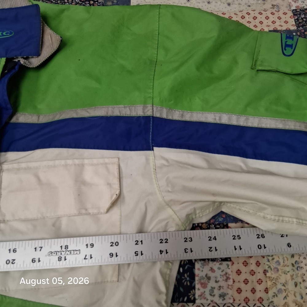 Vintage 1995 Teknic Tornado Motorcycle Rain Suit Mens Large Green Blue One Piece - Picture 13 of 15